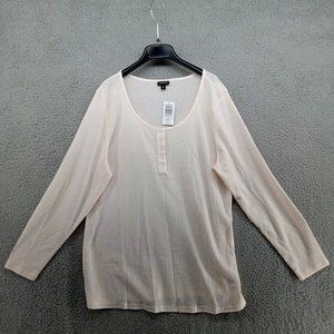 Torrid Shirt Womens 3X Ivory Snap Henley Sheer‎ Waffle Weave Henley Blouse